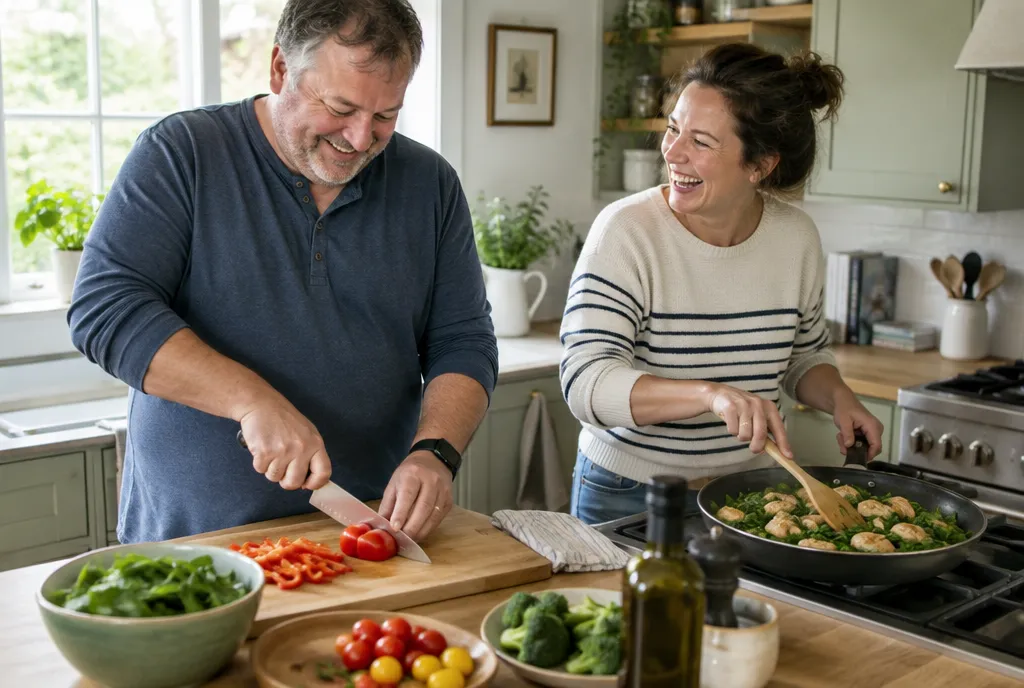 Couple cooking a healthy dinner together